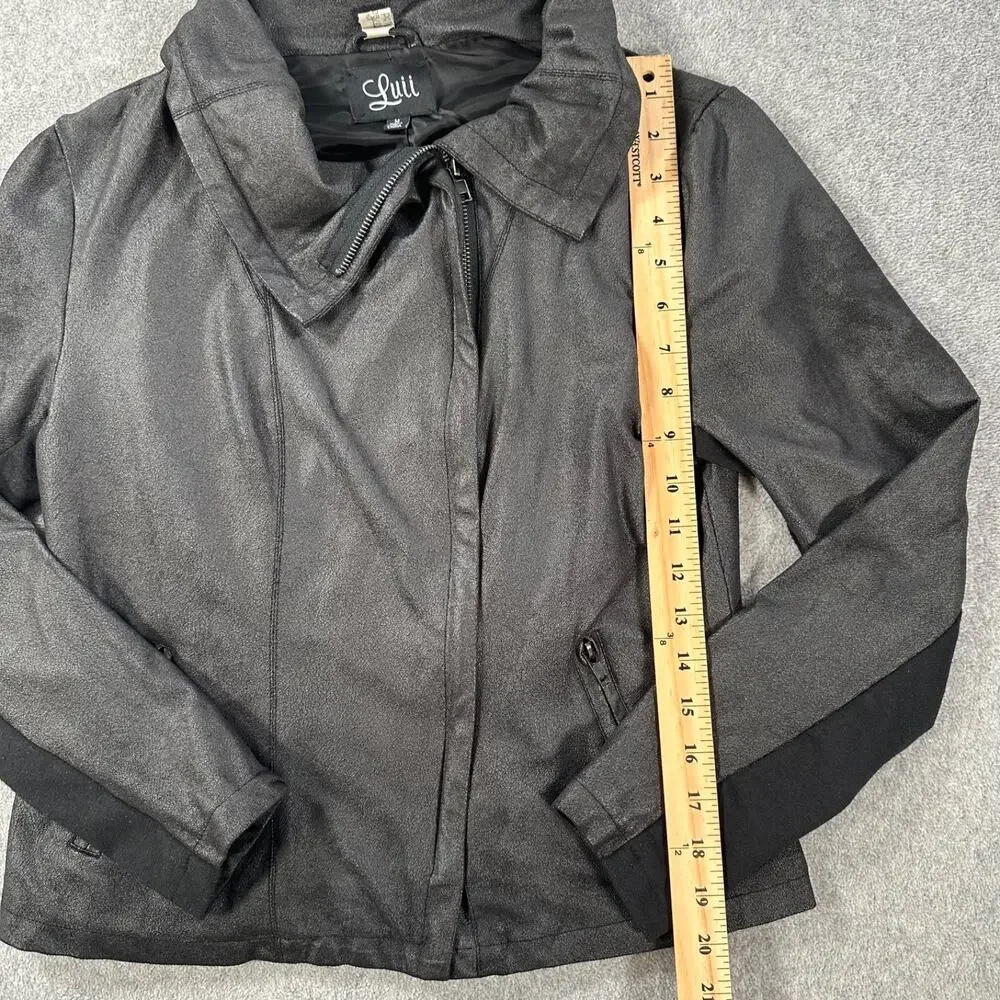Luii Anthropologie Moto Jacket Women's Medium Gray/Black Zip Up Collared